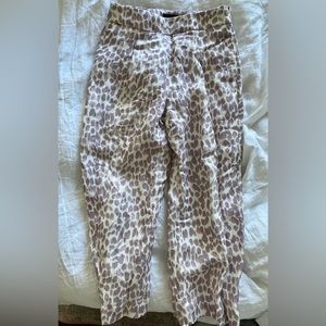 JCrew lilac leopard print linen pants (matching cotton t-shirt listed separate)